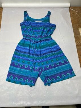 Kathie Lee Collection Teal & Blue Patterned Romper Jumpsuit